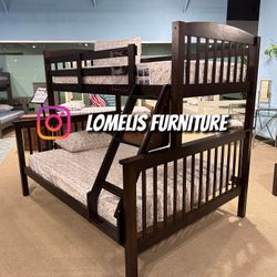 Twin/Full Expresso Bunk bed w. Ortho Mattresses Included 