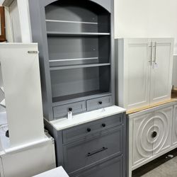 Newly assembled 83.7" High Kitchen Pantry Modern Freestanding Cabinet Hutch with Faux Marble