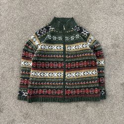 90s Aztec studio works zip up knit sweater womens Size L