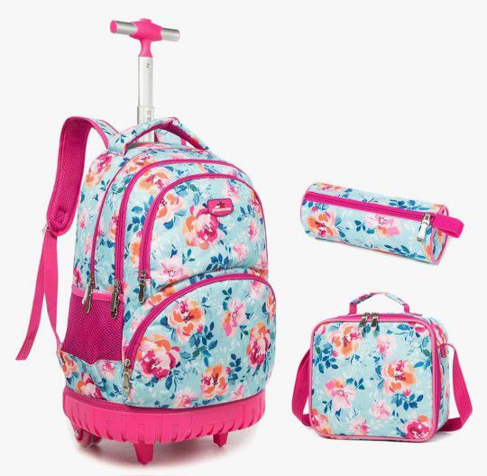 Jasminestar Rolling Backpack 18 inch Wheeled Kids Backpack with Lunch Bag and Pencil Case for Boys and Girls

