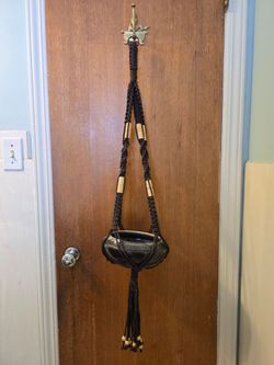 Vintage Macrame Hanging Planter & Pot