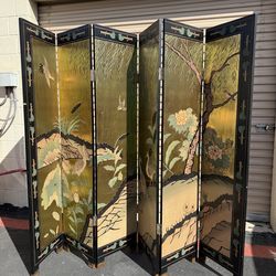 Vintage Asian Coromandel Style 6-Panel Lacquer Room Divider Screen