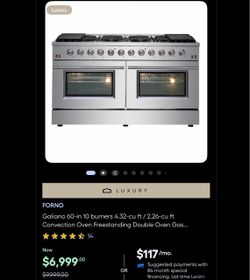 Galiano 60-in 10 burners 4.32-cu ft / 2.26-cu ft Convection Oven Freestanding Double Oven Gas Range ( Stainless Steel )