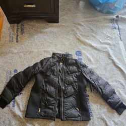 Michael Kors Black Puffer Jacket Women’s XL Lightweight Gold Zipper