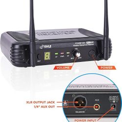 Pyle 8-Channel Wireless Microphone System - Portable UHF Digital Audio Mic Set with Headset, clip Lavalier lapel, Transmitter, ¼’’ cable, power adapte