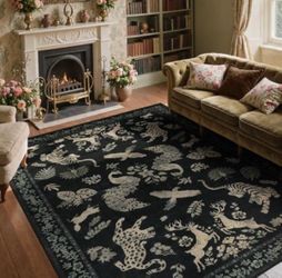 New 8x10 Vintage Washable Rug – Black