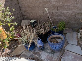 Blue Glazed Ceramic Garden Pots Set