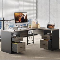 Bestier L Shaped Desk with File Drawers