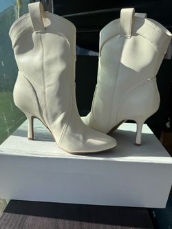 White Leather Stiletto Western Ankle Boots