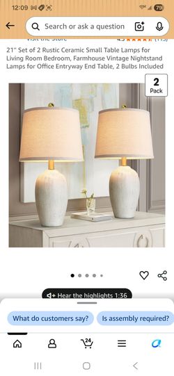 21" Set of 2 Rustic Ceramic Small Table Lamps for Living Room Bedroom, Farmhouse Vintage Nightstand Lamps for Office Entryway End Table, 2 Bulbs Inclu