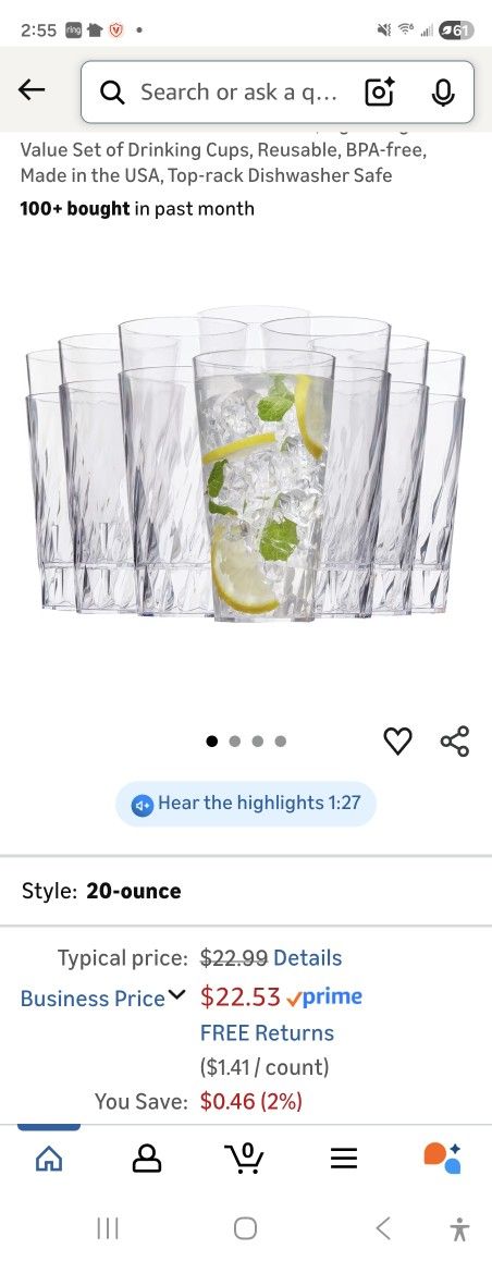Acrylic 20oz Soda/Water Glasses