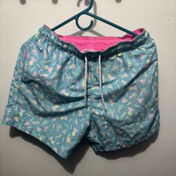  H&M Swim Trunks Shorts Mens Small Pink Blue Print Design pattern 