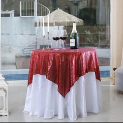 Red Sequin Tablecloth 50x50 inch Wedding Party Home Decor Linen ~ New