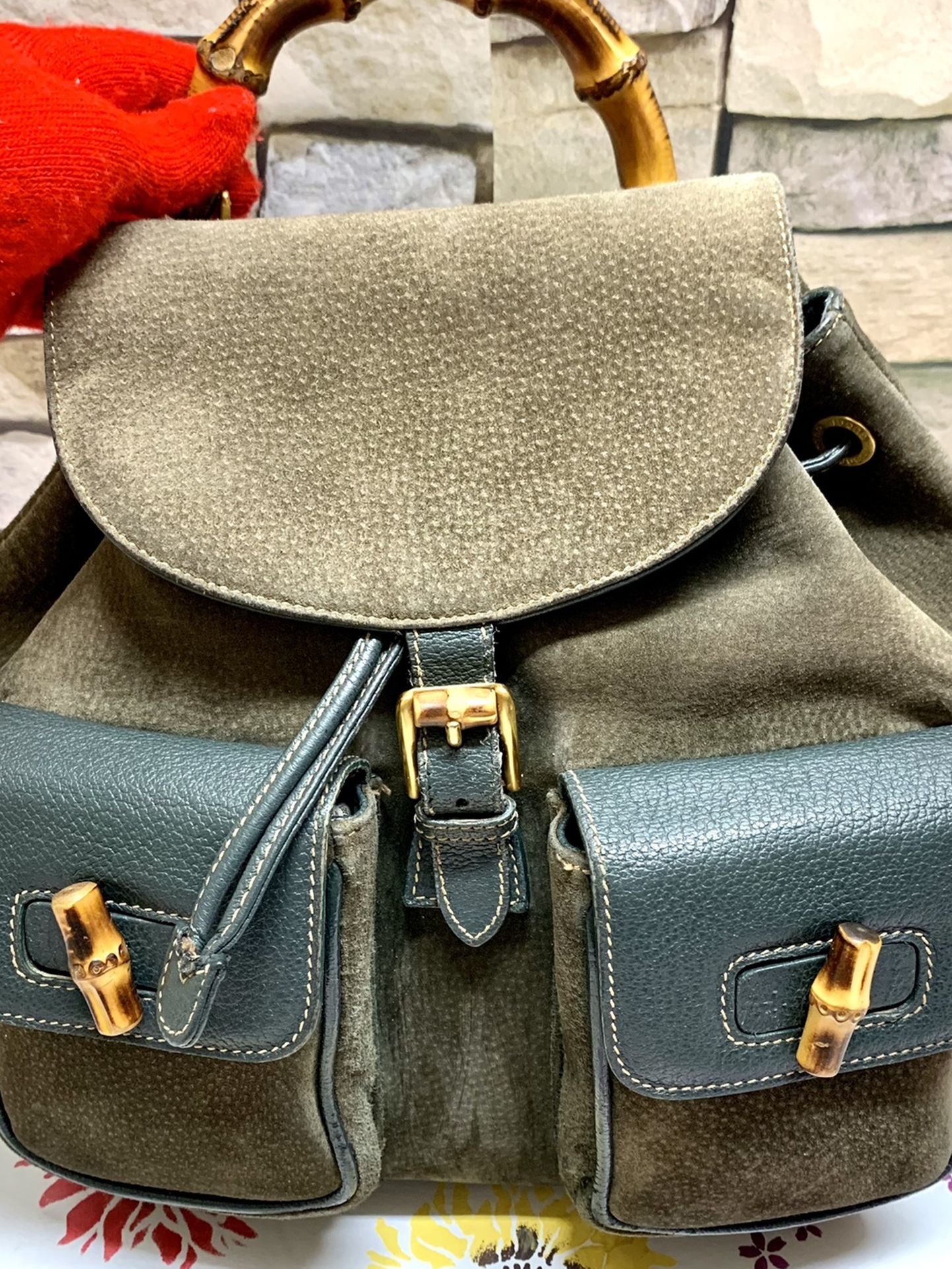 Authentic Gucci Vintage Suede Bamboo Backpack