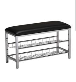 Chrome/Black Vinyl Shoe Rack Organizer and Bench