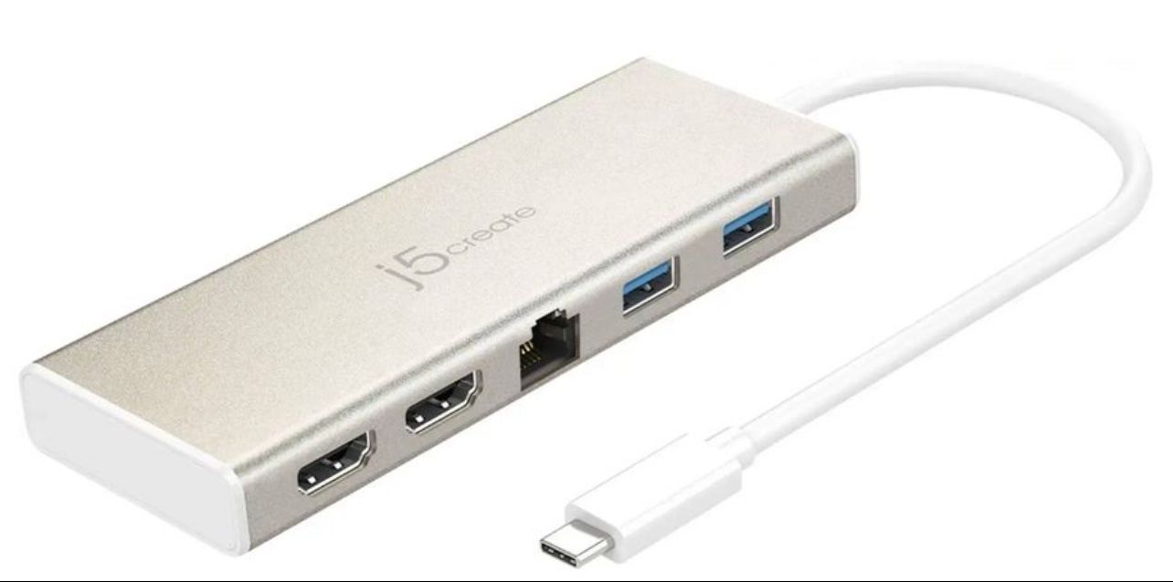 j5create USB-C Dual HDMI Mini Dock – Ultra-Sleek Gold Hub with 4K Support for Enhanced Multitasking