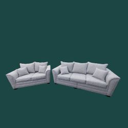 BRAND NEW  COUCH And LOVESEAT SET, Pink LEATHER Made, Silver FABRIC 