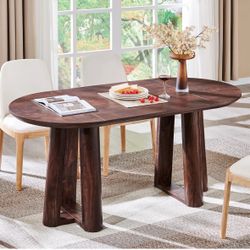 Dining Table for 6-8, Modern 63" Dining Room Table with Curved Table Edge, Kitchen Tables for Dining Room Kitchen, Brown