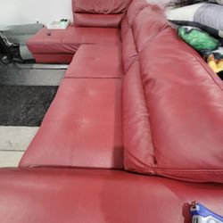 Red L Shape Leather Couch