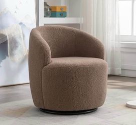 Assembled New Set of 2 Swivel Barrel Chair Teddy Sherpa Upholstered Round Accent Arm Chairs Boucle