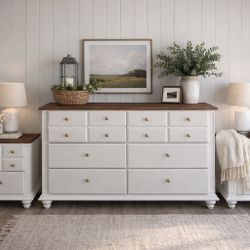 ✨ Broyhill Solid Wood Dresser Set – Natural White w/ Walnut Tops ✨