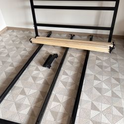Black Bed Frame With Wood Supports