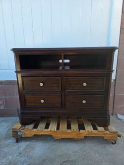 4 drawer Media Chest Dresser in a rich brown cherry finish