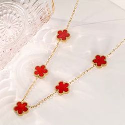 5 Petal Lucky  Necklace - Red 