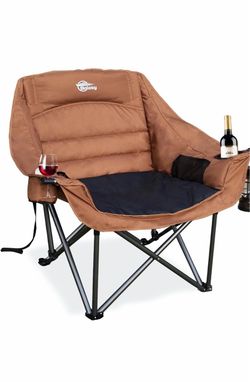 Oversized Camping Chairs for Adults Heavy Duty Folding Lawn Chair XL Padded Camp Chairs Outdoor Folding Chair with Cup Holder for Camping Sports Beach