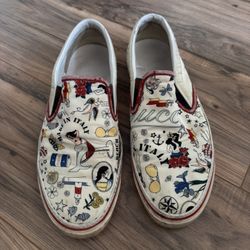 Gucci Tattoo-Print Slip-On Sneakers – Size 10.5 – Made in Italy