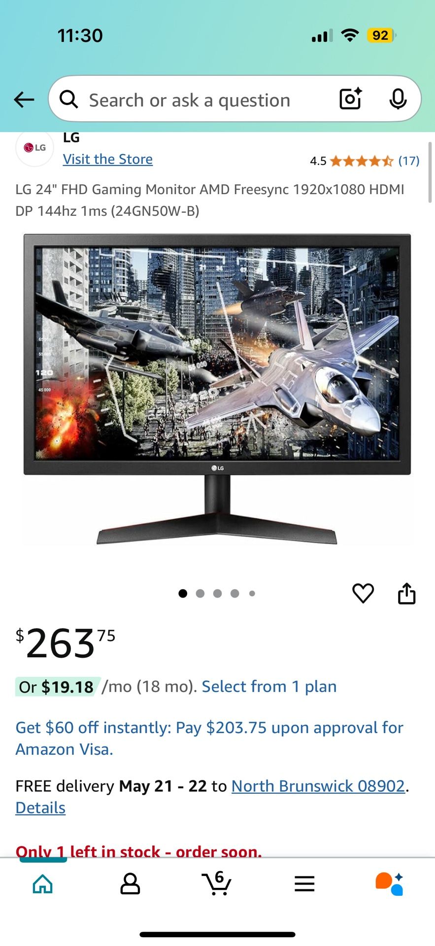 LG 24” Monitor 144 Fps 1ms Response Time