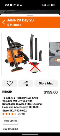 ⚠️ Missing filter ⚠️

RIDGID 16 Gal. 6.5 Peak HP NXT Shop Vacuum Wet Dry Vac