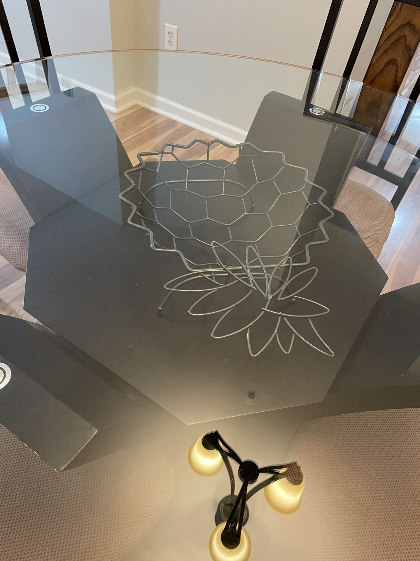 Glass Top (54”) Black Table w/ 4 Chairs