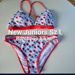New Juniors Size L large 2-piece Bikini Swimsuit Summer Bomb Pop Popsicle Print Padded