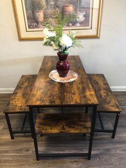 Dining table set with 2 benches