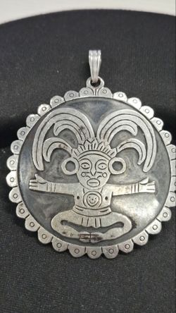 Vintage Taxco Los Ballesteros Sterling Silver Pre-Columbian Mayan Pendant