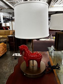 Red Ceramic Horse Table Lamp