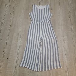 entro Blue and White Striped Wide Leg Jumpsuit Large Picnic Style Boho Chic