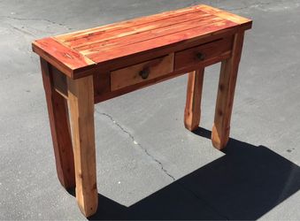 Rustic Cedar Wood Console Table with Drawers