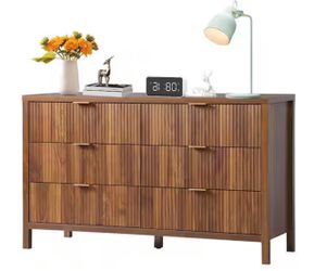 Walnut Wooden 6 Drawer Nightstand Long-Side Cabinet Storage Dresser Cabinet(15.75in D x 47.24in W x 29.53in H)