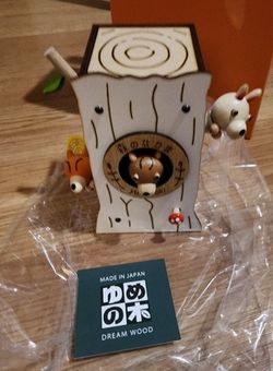 New Japan Animal Tree Bear Fox Rabbit Musical Melody Wind Up Music Box Totoro