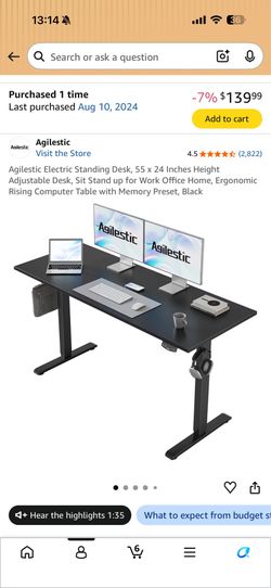 Electric standing desk