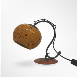 Vintage Gourd Table Lamp, Whimsical Shape Design, Orange Calebash Shade, Metal Frame Light