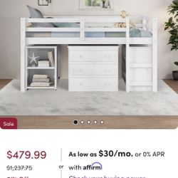 White Twin Loft Bed With Desk