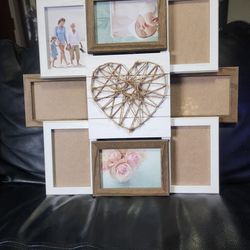 Rustic wood heart 8 photo collage 4x6 picture frame