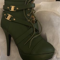 Army green stiletto Boots Brand New in The box