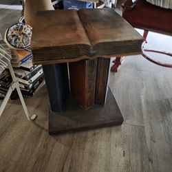 Hand Carved Books In A End Table Style