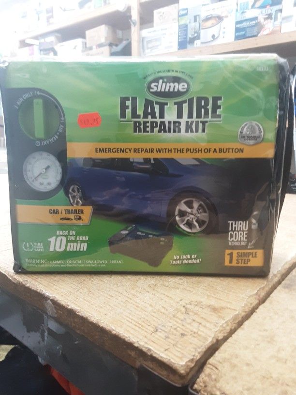 Slime 50122 Flat Tire Puncture Emergency Kit, Includes Sealant and Tire Inflator Pump, Analog, Suitable for Cars and Other Highway Vehicles, 10 Min Fi