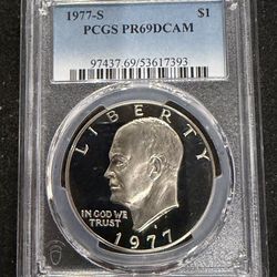 1977 S Gem Proof Eisenhower Dollar Graded By PCGS At PR69 Deep Cameo 1-7