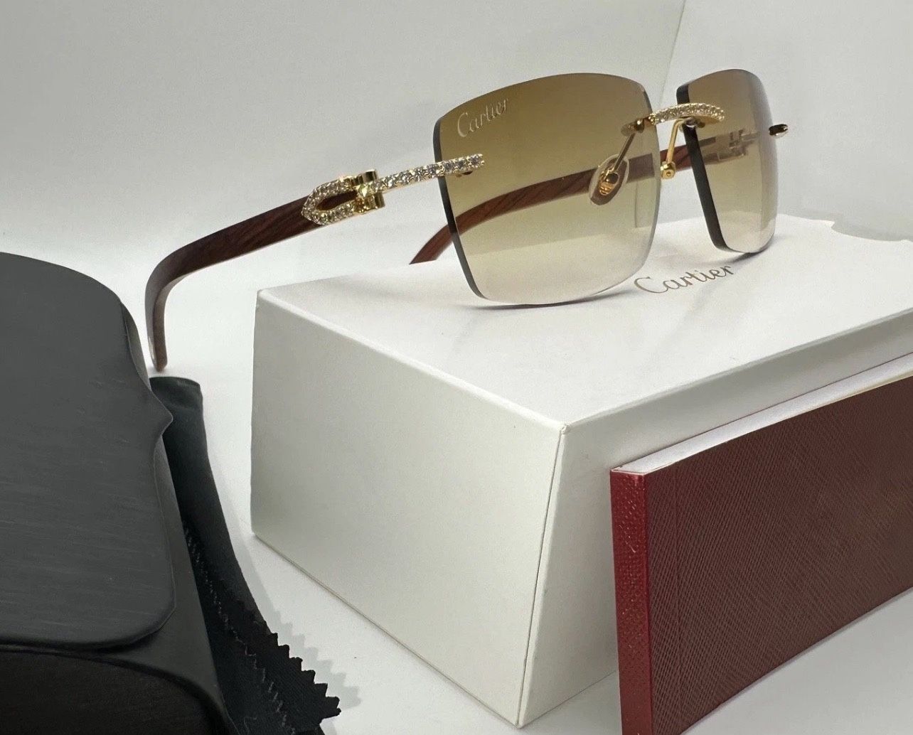 Cartier Diamond VVS Moissanite Wood Brown/Gold Glasses PRICE FIRM